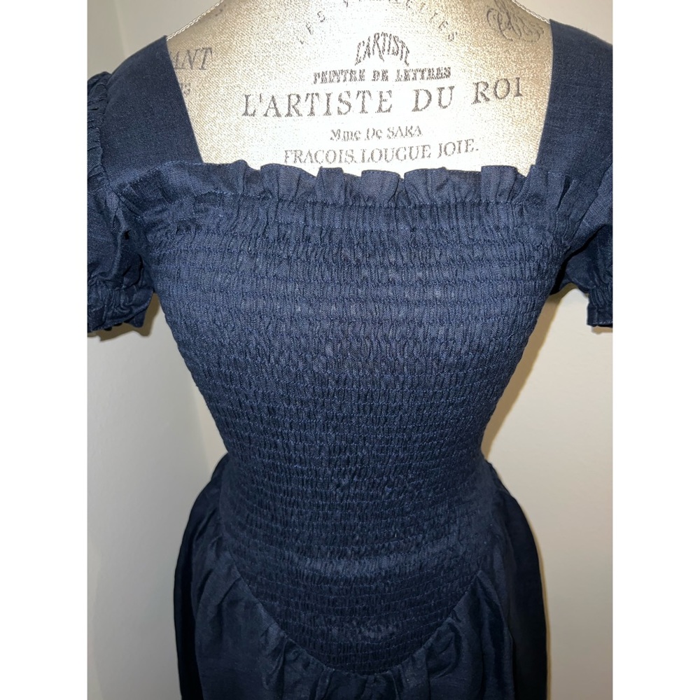 SOLD New Sleeper Dress Linen Handmade Belle Blue Large L NWT Midi Maxi Smocked - Picture 6 of 13